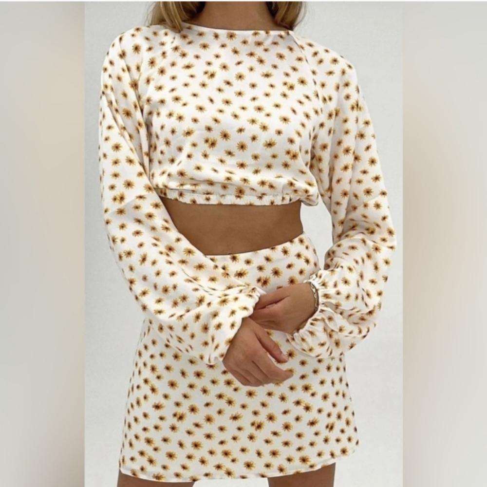 NWT Weworewhat Ditsy Daisies Floral Mini Slip Skirt Ivory Multi Sunflower
